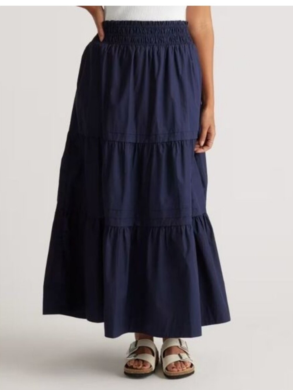 Quince Navy Tiered Maxi Skirt with Elastic Waist